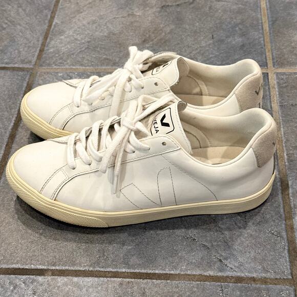 Veja Esplar Sneaker Leather V Logo Lace-Up Low Top Athletic Shoes, White - Picture 7 of 11